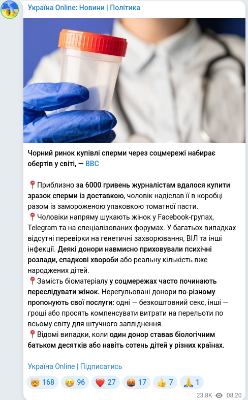 Скріншот Telegram-публікації