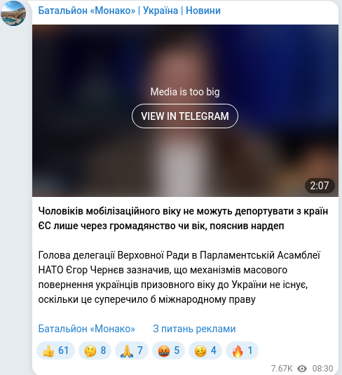 Скріншот Telegram-публікації