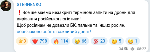 Скріншот Telegram-публікації