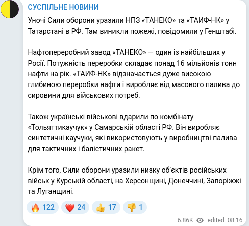 Скріншот Telegram-публікації