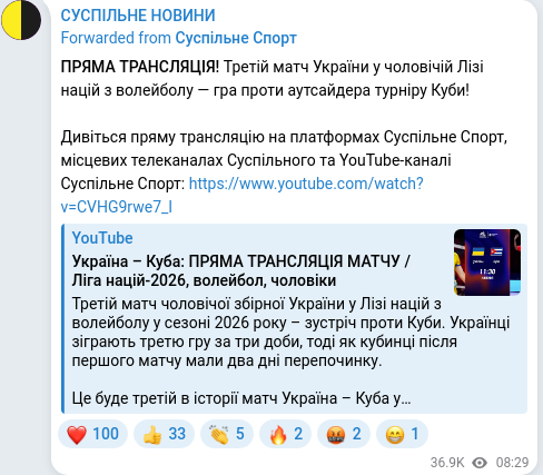 Скріншот Telegram-публікації