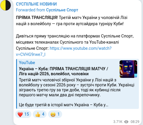 Скріншот Telegram-публікації