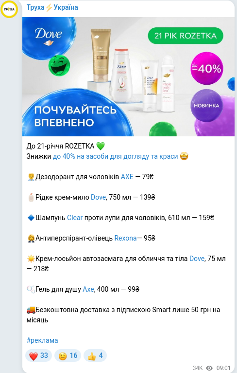 Скріншот Telegram-публікації