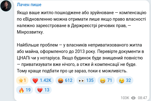 Скріншот Telegram-публікації