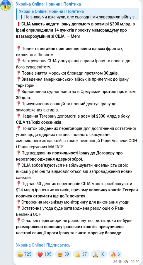 Скріншот Telegram-публікації