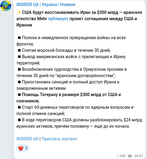 Скріншот Telegram-публікації