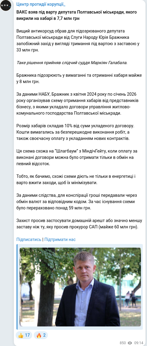 Скріншот Telegram-публікації