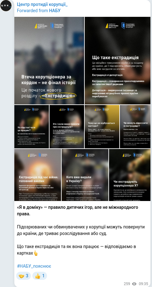 Скріншот Telegram-публікації