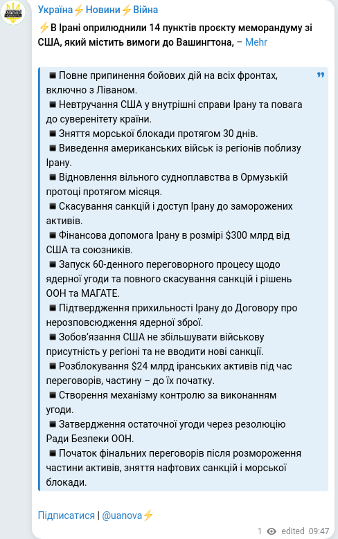 Telegram publication screenshot