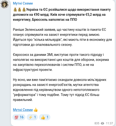 Telegram publication screenshot