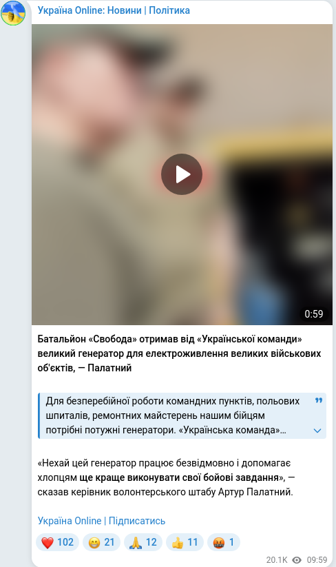 Скріншот Telegram-публікації