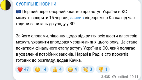 Скріншот Telegram-публікації