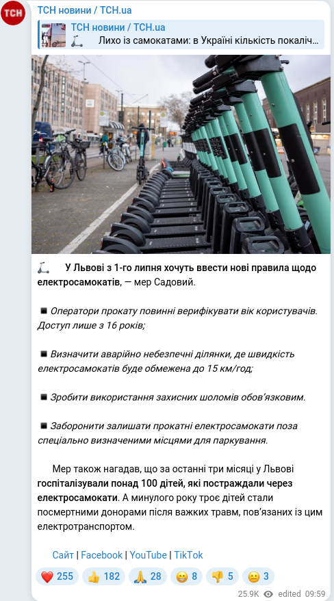 Скріншот Telegram-публікації