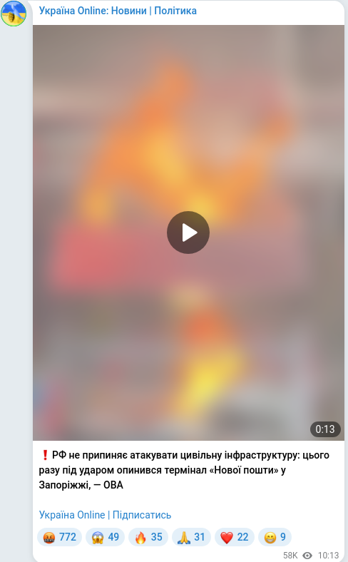 Скріншот Telegram-публікації
