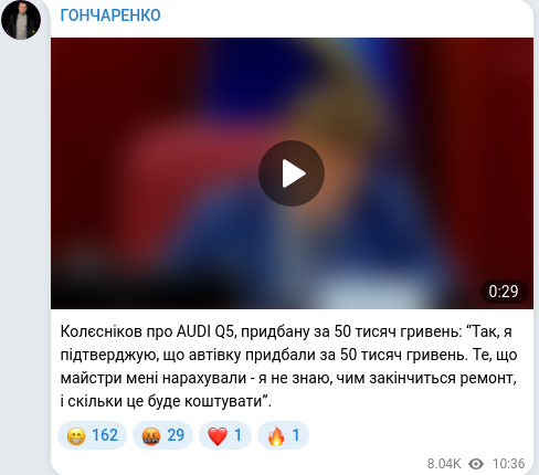 Скріншот Telegram-публікації