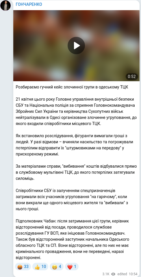 Скріншот Telegram-публікації