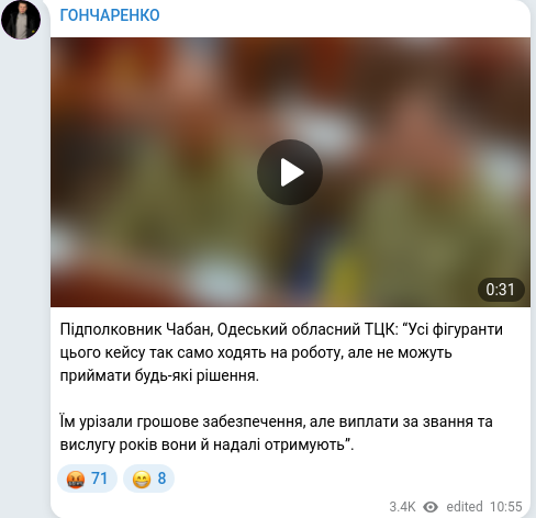 Скріншот Telegram-публікації
