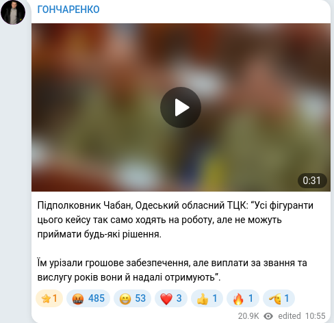 Скріншот Telegram-публікації