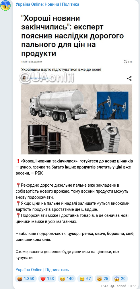Telegram publication screenshot