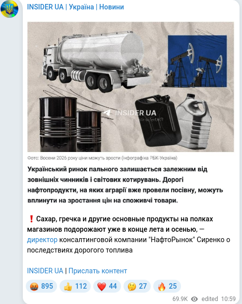 Скріншот Telegram-публікації