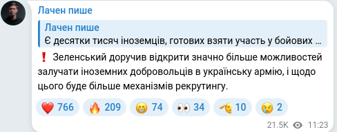 Скріншот Telegram-публікації