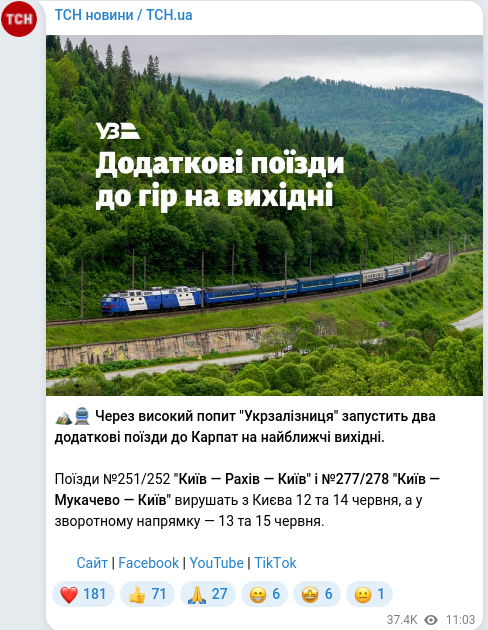 Скріншот Telegram-публікації