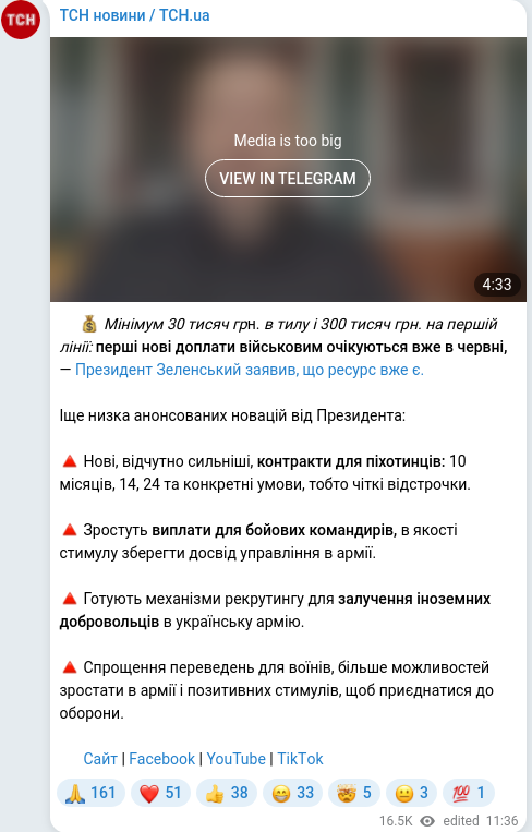 Скріншот Telegram-публікації