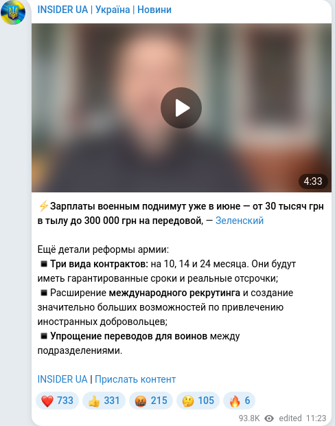 Скріншот Telegram-публікації