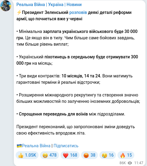 Telegram publication screenshot
