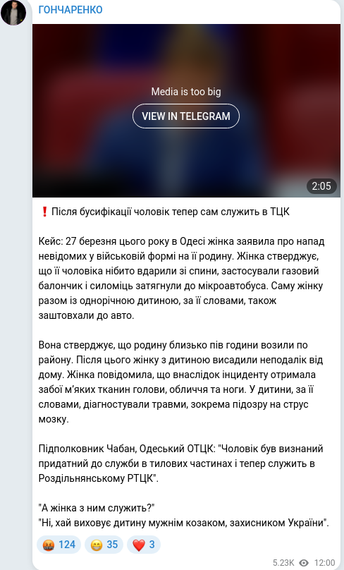 Скріншот Telegram-публікації