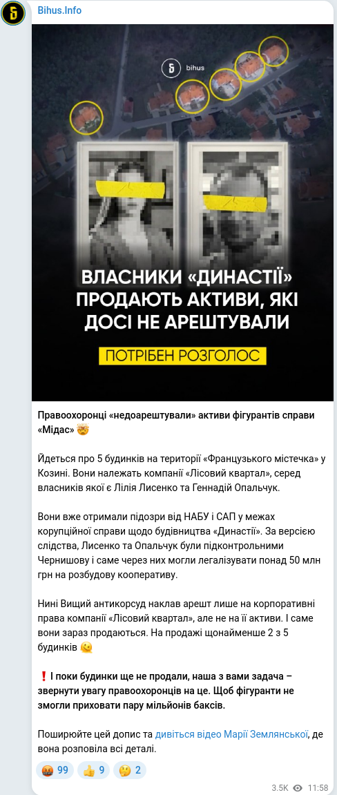 Скріншот Telegram-публікації