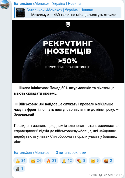 Скріншот Telegram-публікації