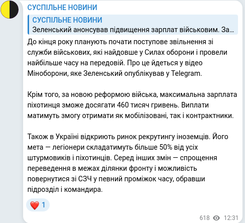 Скріншот Telegram-публікації