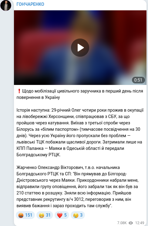 Telegram publication screenshot