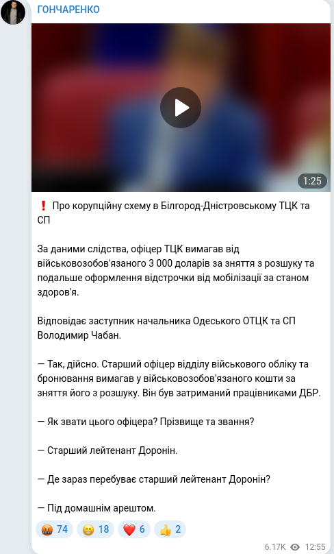 Telegram publication screenshot