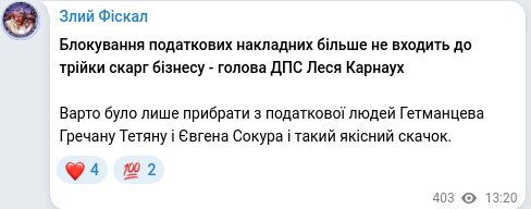 Скріншот Telegram-публікації