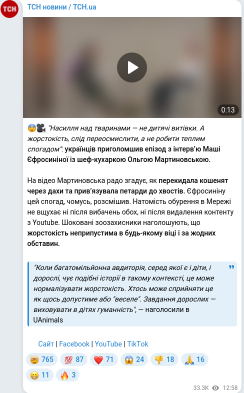 Скріншот Telegram-публікації