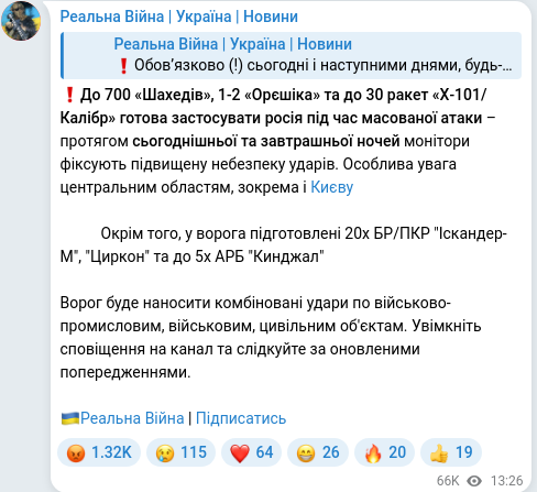 Скріншот Telegram-публікації
