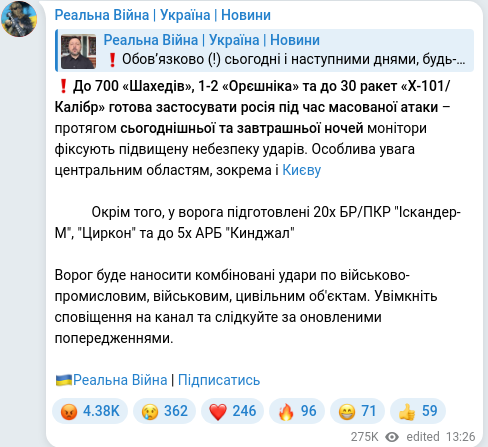 Скріншот Telegram-публікації