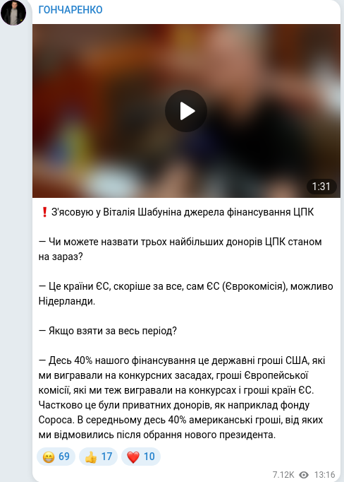 Telegram publication screenshot