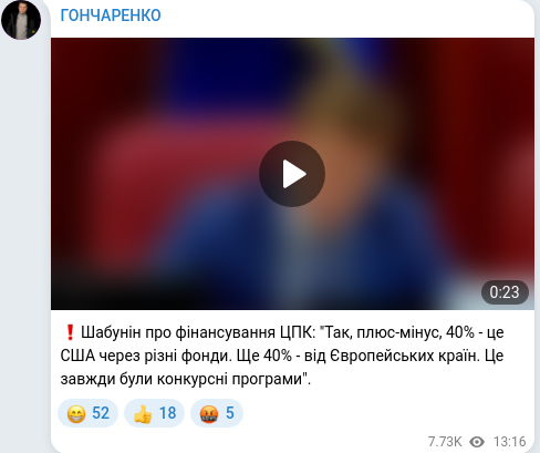 Telegram publication screenshot