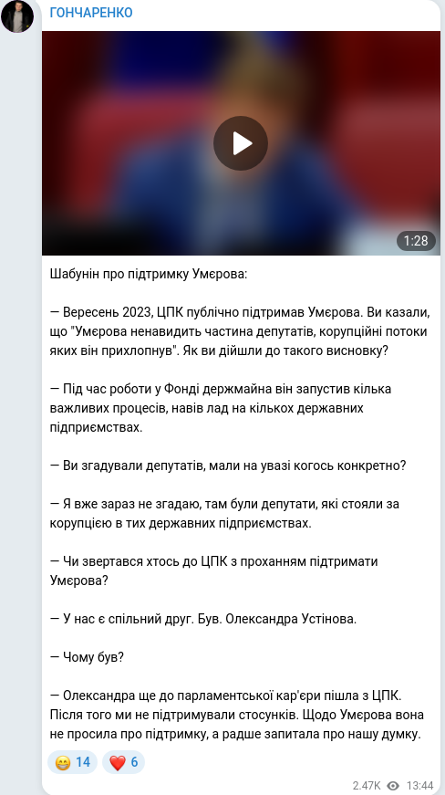 Скріншот Telegram-публікації