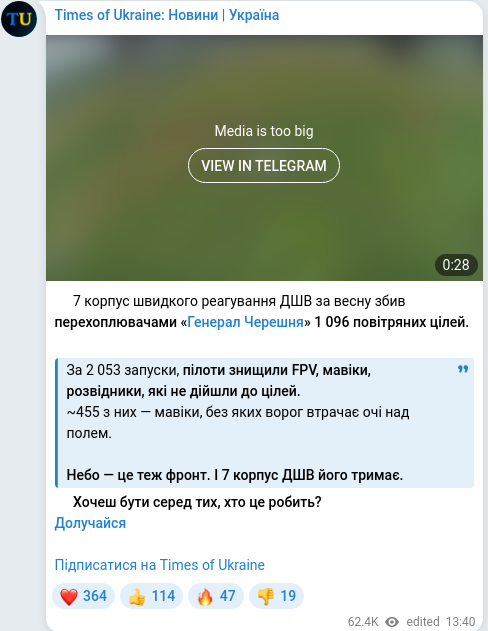Скріншот Telegram-публікації