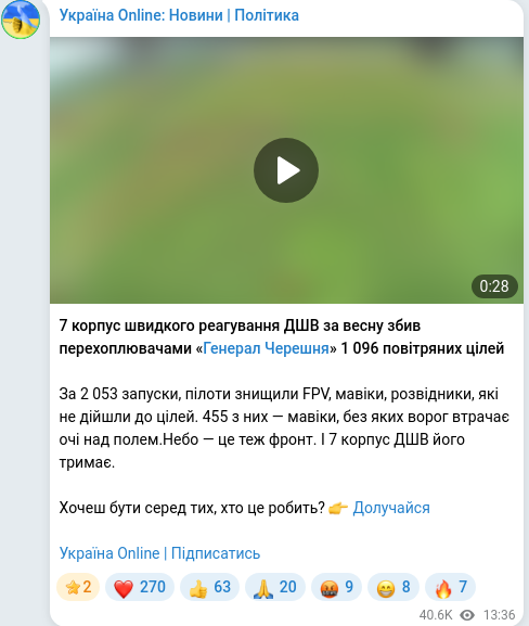 Telegram publication screenshot