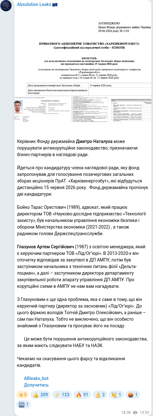 Скріншот Telegram-публікації