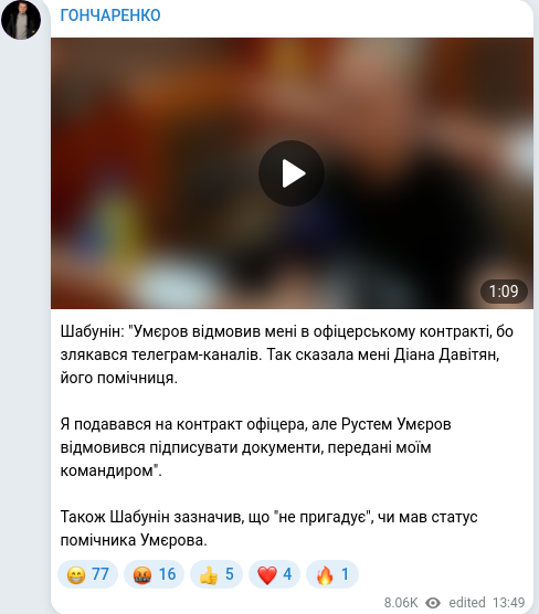 Telegram publication screenshot