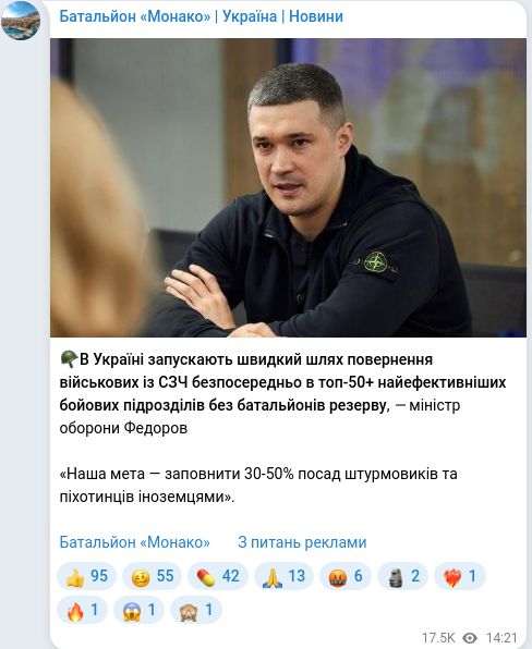Скріншот Telegram-публікації