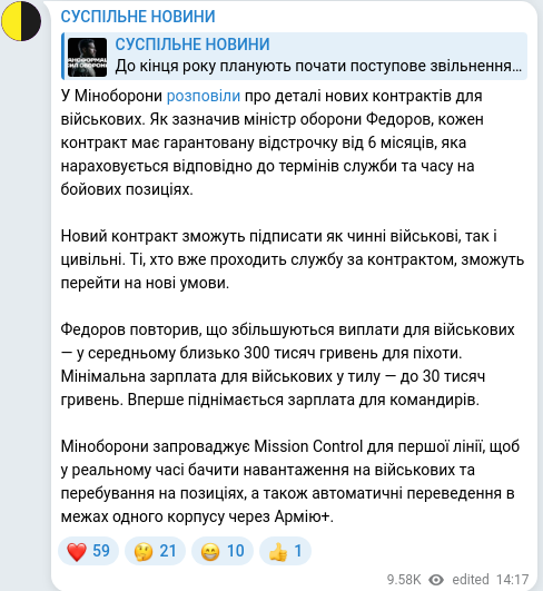 Скріншот Telegram-публікації