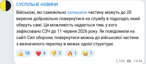 Скріншот Telegram-публікації