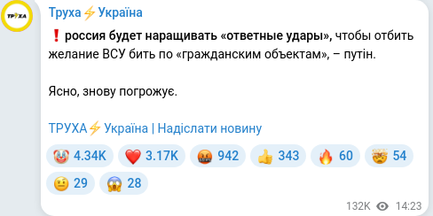 Скріншот Telegram-публікації